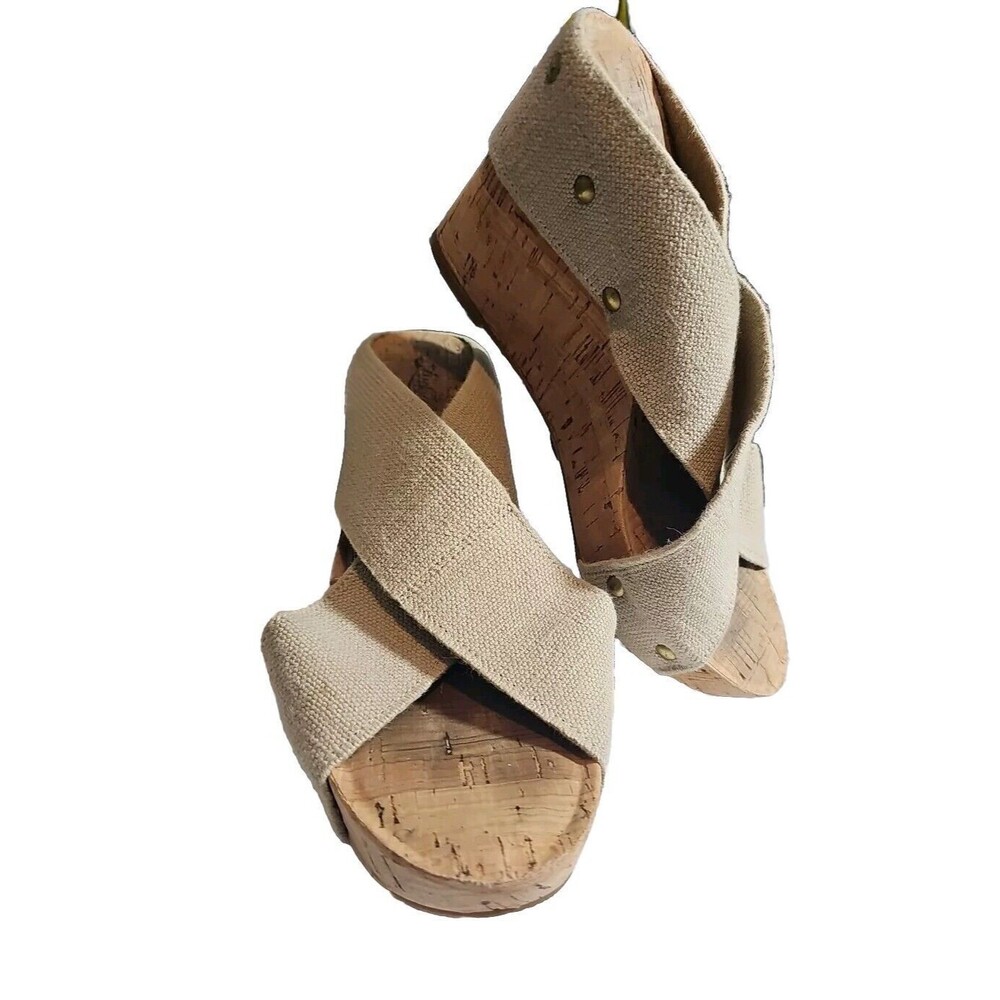 Lucky Brand Miller2 Cork Wedged Sandals Size 7 Natural crisscross Studded Straps